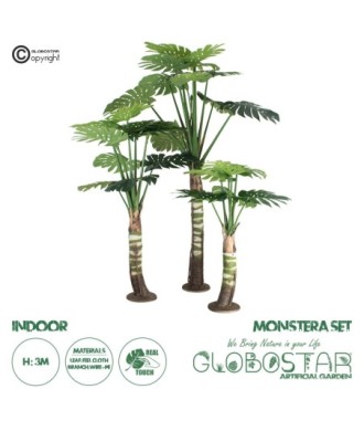 GloboStar® Artificial Garden MONSTERA SET 20090 - Τεχνητό Διακοσμητικό Σετ Φυτών Μονστέρα A:Υ300cm B:Υ200cm C:Υ150cm